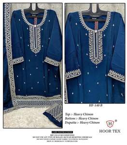 El último diseñador de ropa de fiesta, traje bordado de Chinon puro, ropa tradicional india, bordado de Chinon, parte superior e inferior con Dupatta - Product Image 3