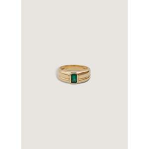 Luna Handmade <b>Statement</b> <b>Ring</b> 14k Solid Gold with Emerald Cut Bezel Setting Platinum Main Material for Everyday Wear Promises - Product Image 1