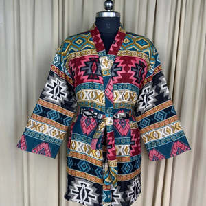 Women's Wool Blend Winter <b>Kimono</b> Jacket Warm Cozy Casual Short Dressing Loungewear Geometric <b>Cardigan</b> Handmade Perfect Mom Gift - Product Image 1