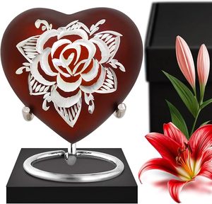 Urnes en forme de cœur de rose pour cendres humaines Urne funéraire métallique en forme de cœur pour hommes et femmes - Product Image 1