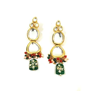 Ensemble de bijoux en acier inoxydable plaqué or 18 carats, serti de pierres Kundan multicolores et perlé, pour mariages et bijoux de mariée - Product Image 5