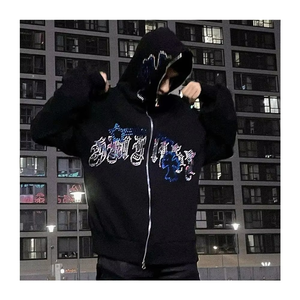 Best Custom 100% Cotton Zip up 2025 Hoodies <b>Men's</b> Custom Rhinestone Shine <b>Black</b> Hoodie Unisex Manufacturer From Pakistan - Product Image 5