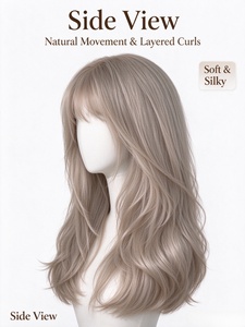 Peluca de Cabello Humano Rubio Ceniza Claro, Larga y con Rizos en Capas, Calidad Premium para Mujeres - Product Image 2