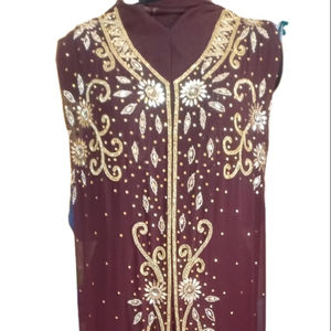 Modeste islamique écologique femmes robe embelli à la main perles de paillettes manches longues étage longueur droite naturel lavable - Product Image 1