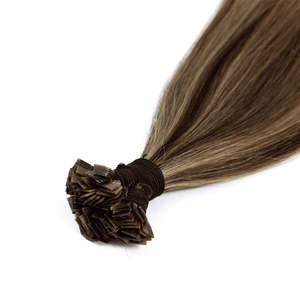 Extensions de cheveux humains 100% Remy à micro-keratine, 8 pouces, ondulation naturelle, grade 10A, brun foncé avec mèches blondes sales, pointe plate - Product Image 4