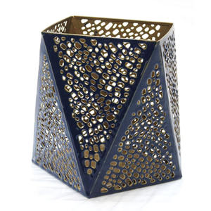 Classical <b>Blue</b> & Gold Metal Iron Votive <b>Candle</b> Holder with Elegant Cutout for Home Lighting Decor & <b>Candle</b> Jars Lanterns - Product Image 4