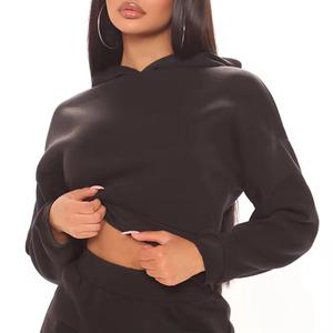 Casual suelta Color sólido mujer Crop Top Sudadera con capucha ropa deportiva Yoga entrenamiento manga larga gimnasio OEM Suelto - Product Image 3