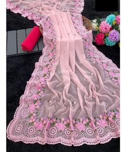 Vêtements de fête de mariage de luxe Designer de mode Multi Brodé Travail Fantaisie Party Wear Saree Belle Coupe Travail Bordure de Saree - Product Image 1