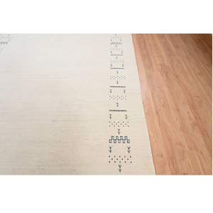 Tapis Gabbeh en laine tissé à la main, motif tribal crème avec accents bleus, taille personnalisée, tapis de sol blanc, décoration intérieure confortable - Product Image 5