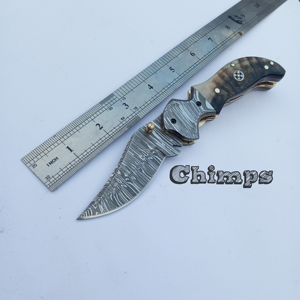 Couteau pliant en acier damas de haute qualité manche en corne de bélier et couteau de poche multi-outils de chasse OEM prix raisonnable personnalisable - Product Image 6