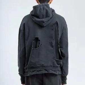 Sudadera con capucha con estampado de logotipo DTG personalizado Sun Faded Vintage Distressed Cuff Pullover Streetwear Sudadera con capucha para hombre - Product Image 3