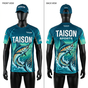 Maillot de pêche pour homme en polyester respirant, anti-humidité, imprimé par sublimation, motif poisson océan bleu-vert, panneau latéral, logo personnalisé - Product Image 5