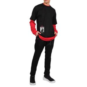 Camiseta deportiva de manga larga de gran tamaño para hombre con cuello redondo redondeado de doble capa-para niños - Product Image 3