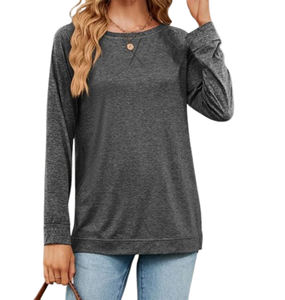 Camiseta OEM personalizada de manga larga con cuello en V para mujer 100% algodón tela suave y transpirable ropa informal de calidad superior para todas las estaciones - Product Image 5