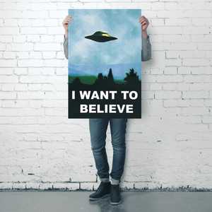 Póster 'I Want to Believe' de OVNI sobre lienzo con marco negro, decoración de pared - Product Image 3