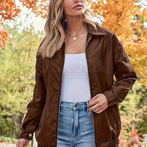 Blouson aviateur en cuir pour femmes à la mode vêtements d'extérieur élégants avec taille côtelée pour streetwear et style quotidien - Product Image 5