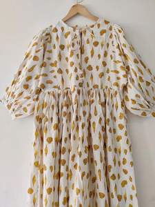 Casual Summer Floral Midi Buti <b>Dress</b> with Deep Neck <b>String</b> Closure Loose Silhouette and Natural Waistline Block Print Design - Product Image 4