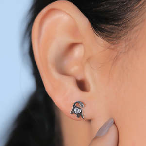 NOVAMART Fine Zarkan Dino Heart 925 <b>Silver</b> <b>Stud</b> <b>Earrings</b> Trendy 14K Gold Plated Princess Cut Diamond Sapphire Set in Bezel Setti - Product Image 1