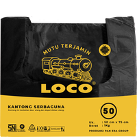 Bolsa de Camiseta Reutilizable Negra LOCO, Plástico HDPE 50x75cm, Resistente y Duradera para Empaque y Protección Práctica de Artículos Cotidianos