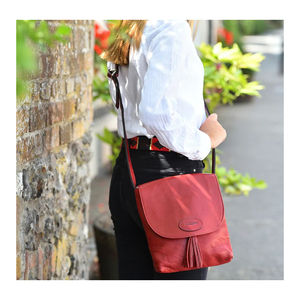 Bluebell <b>Handbag</b> Collection Soft Calf Leather in <b>Red</b> with Zip Closure New Across-the-Body Design in Genuine Leather Lining - Product Image 2