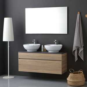 Mueble de Baño Minimalista de Dos Piezas KORICINI con Cubierta de Madera Antracita, Montado en la Pared, con Espejo Shanghai de 120x60, Origen Italia - Product Image 2