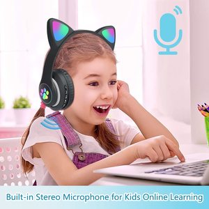 AKS28 Macaron Cat Ear Auriculares inalámbricos para niños LED Cambio de color BT Auriculares deportivos impermeables Dynamic FM <span class=keywords><strong>TF</strong></span> Teléfono móvil - Product Image 4