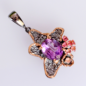 Joyería fina de Plata de Ley 925 para mujer, colgante de ajuste de piedra preciosa de zafiro Rosa Natural, amatista púrpura dorada, diamante - Product Image 5