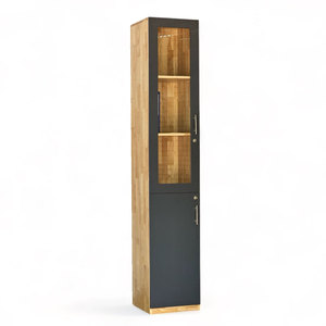 Modern Minimalist 40x40x220cm Rubber Wood Filing Cabinet with Glass Doors Lockable-for Workshop Warehouse or Bedroom-THS68018 - Product Image 3