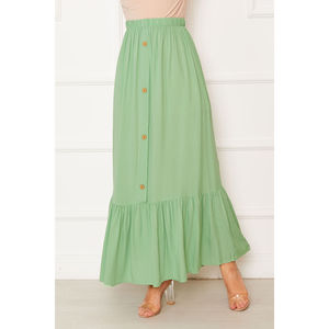 Pistachio Green Chiffon Hijab <b>Skirt</b> with <b>Elastic</b> Waist Button Detail Soft Fabric - Product Image 2
