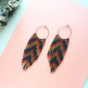 Boho ต่างหูลูกปัดด้วยการออกแบบสีฟ้าครามแอนดี้ cascading Fringe, เครื่องประดับของขวัญที่ไม่ซ้ำกัน - Product Image 1