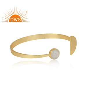 Superventas Plata esterlina 18K Chapado en oro Natural Rainbow Moon Stone Gemstone Cuff Bangle Demi Fine Jewelry Fabricante - Product Image 2