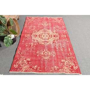 Tapis turc Vintage classique rouge Beige 3.7 X 6.5ft grande surface laine Patchwork Latex pour adolescent Rectangle couloir chambre décor - Product Image 4