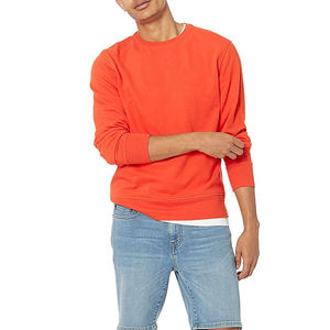 Sudadera de algodón orgánico pesado personalizada para hombre, ropa informal, color naranja liso, cuello redondo, sudadera para hombre - Product Image 3