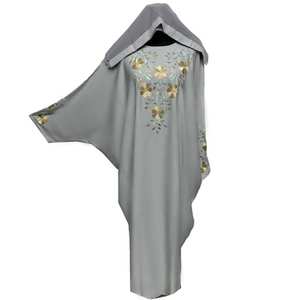 Robe Abaya en Soie Brodée à la Main pour Femmes Anti-Ride Gris XXL Longue Farasha Jalabiya pour Adultes Style Plissé de Dubaï - Product Image 2