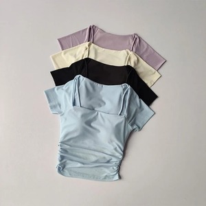 Verano nuevo 1 vestido de Yoga transpirable cojín de pecho fijo deportes malla hasta la rodilla mangas cortas usando correr Fitness Top sólido - Product Image 4