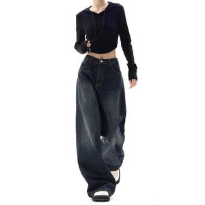 High Quality Oversized Washed Denim Pants Customize 100% Cotton <b>Baggy</b> Pants 2025 Stylish Breathable <b>Women's</b> Pants - Product Image 1