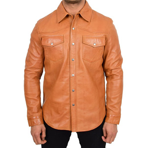 Por encargo de los hombres de moda camisa de cuero de la motocicleta estilo Casual Fit de alta calidad Venta caliente producto gótico camisa de cuero - Product Image 2