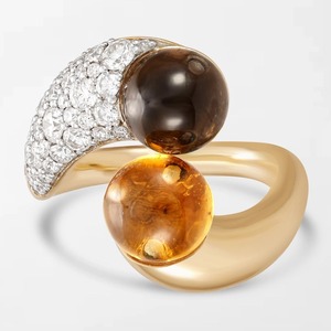 Anillo Majestic Duality con Citrino y Topacio Ahumado, con 39 Diamantes Redondos Cultivados en Laboratorio de 0.61 Quilates GH-VS en Oro Amarillo de 18K, Producto al por Mayor - Product Image 1