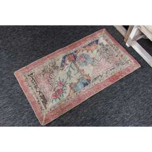 Vintage 1.9x3.37 ft Rug, Small Turkish Rug, <b>Red</b> Patchwork <b>Wool</b> Rug - Product Image 2