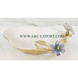 Modern Gold Plated Border Leaf Designing Brass Handles 3 Jointing Serving <b>Bowls</b> for Wedding and Home Table Decorating <b>Bowls</b> - Product Image 6