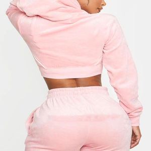 Custom 100% Cotton Winter Two-Piece Velour Ladies Hoodie <b>Jogger</b> Tracksuit Set Trendy Casual Streetwear Breathable - Product Image 3