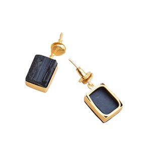 Wholesale Brass Statement <b>Earrings</b> Drop Raw Natural Stone Design 18K Gold Plated Finish Fashion Forward Style Ready to Ship - Product Image 3