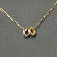 Collier double boucle circulaire en acier inoxydable plaqué or 18 carats, deux tons, résistant à l'eau et au ternissement, personnalisé par LUCKYJIU, pour femmes