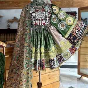 Royal Purple Afghan Dress With Bold Metallic Embroidery Ethnic Handmade <b>Details</b> Tribal Jewelry Layered With Intricate Coin Work - Product Image 3