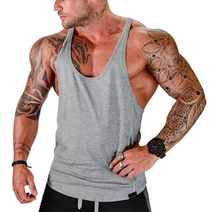 Camiseta sin mangas con tirantes de gimnasio informal para hombre, Camiseta de algodón y poliéster transpirable de talla grande con logotipo personalizado, ropa de gimnasio de punto - Product Image 2