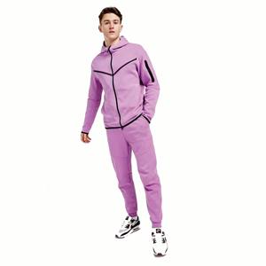 Custom 100% Cotton Sweatpants and Hoodie Set <b>Jogger</b> Set Zipper up Streetwear Sweatsuit for Men <b>Oversized</b> Sweatsuit Purple Set - Product Image 2
