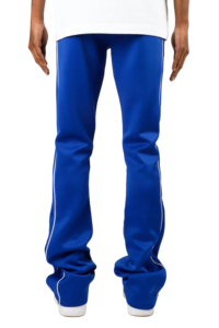 Men's Blue Track Pants With White Side Stripes <b>Elastic</b> Waist Casual Joggers Midweight Polyester Breathable Spring Wear - Product Image 5