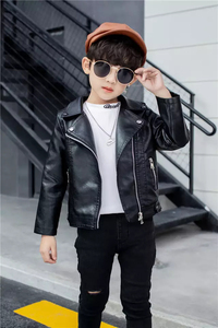 Chaqueta de Cuero Auténtico Unisex para Niños, Cuello Alto, Impermeable, Transpirable, Color Sólido, Cierre de Cremallera, Ropa de Abrigo de Moda para Invierno - Product Image 3