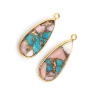 Pendentif Briolette Lisse en Argent Sterling 925 de Haute Qualité avec Turquoise, Opale et Cuivre, Style Poire 10x28mm, Plaqué Or