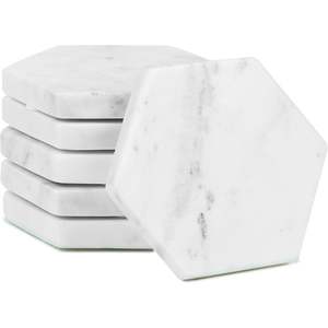 Hexagon <b>White</b> Ceramic Classic <b>Coasters</b> Set of 6-Durable & Eco-Friendly Drink Mats - Product Image 1